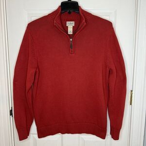 Vintage L.L. Bean Rust Red Cotton Quarter-Zip Pullover Sweater Size Large